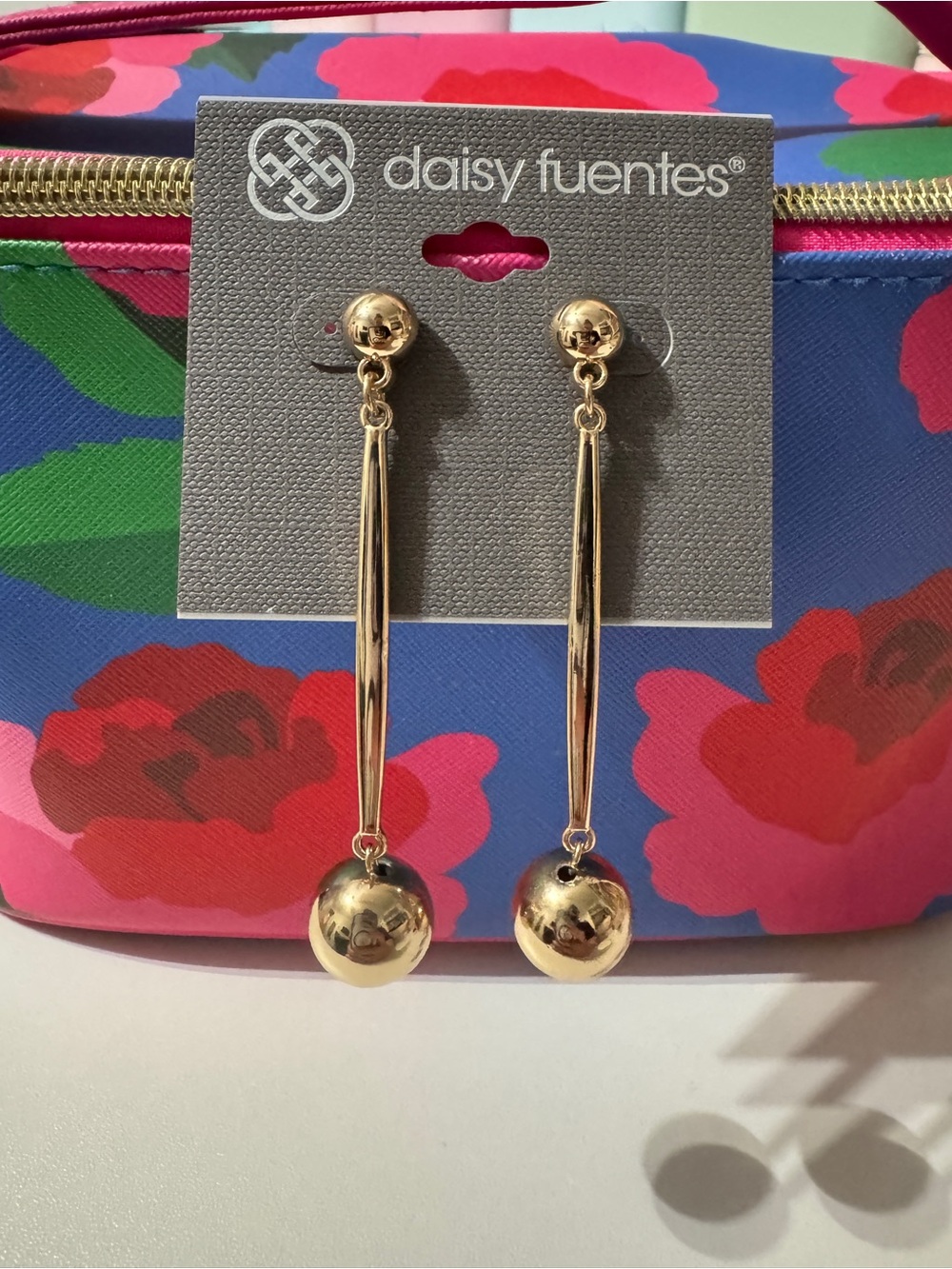 Daisy Fuentes Shiny Gold Long Ball Drop Earrings